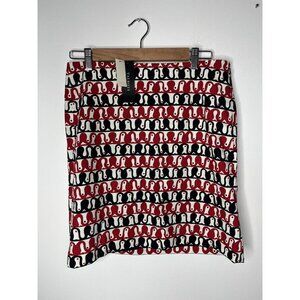 Talbots Womens Skirt Red Black White Lined Abstract Print Size 6P NWT